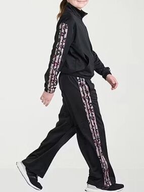 adidas Black Tracksuit Set with Pink leopard/cheetah Accents